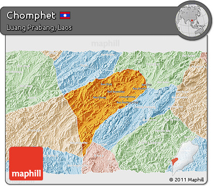 Political 3D Map of Chomphet, lighten