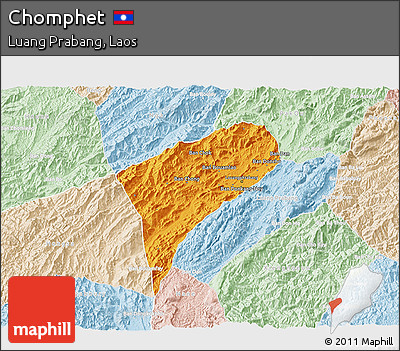 Political 3D Map of Chomphet, lighten