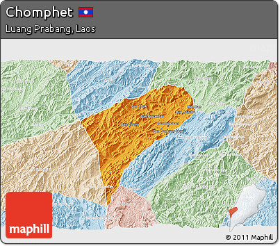 Political 3D Map of Chomphet, lighten