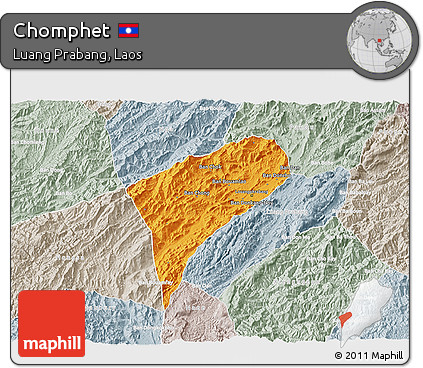 Political 3D Map of Chomphet, lighten, semi-desaturated