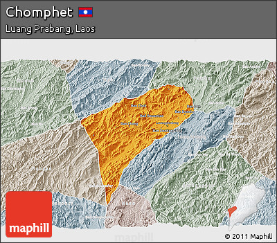Political 3D Map of Chomphet, lighten, semi-desaturated