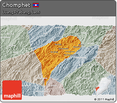 Political 3D Map of Chomphet, lighten, semi-desaturated