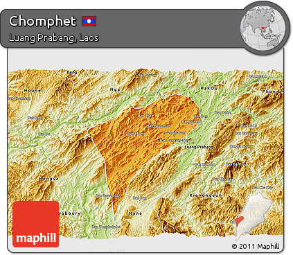 Political 3D Map of Chomphet, physical outside