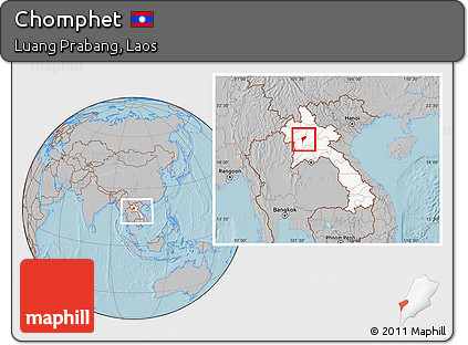 Gray Location Map of Chomphet, highlighted country, within the entire country, hill shading