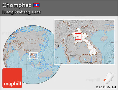 Gray Location Map of Chomphet, highlighted country, within the entire country, hill shading