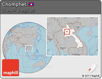 Gray Location Map of Chomphet, highlighted country, within the entire country, hill shading
