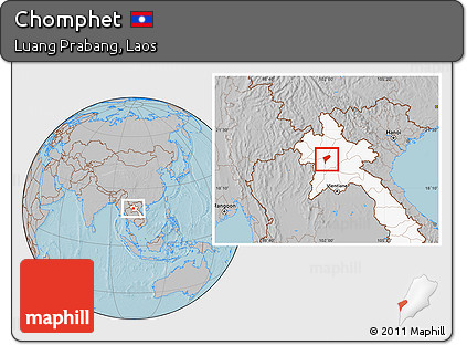 Gray Location Map of Chomphet, highlighted country, hill shading