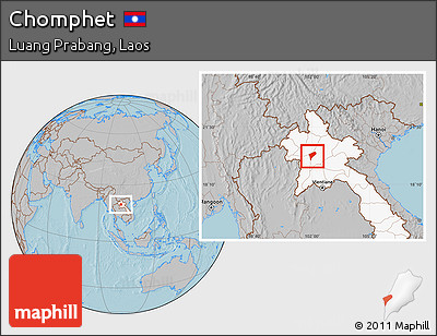 Gray Location Map of Chomphet, highlighted country, hill shading