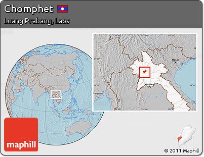 Gray Location Map of Chomphet, highlighted country, hill shading