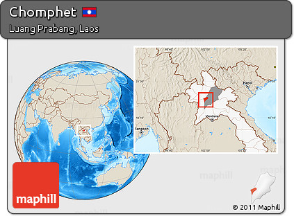 Shaded Relief Location Map of Chomphet, highlighted country, highlighted parent region