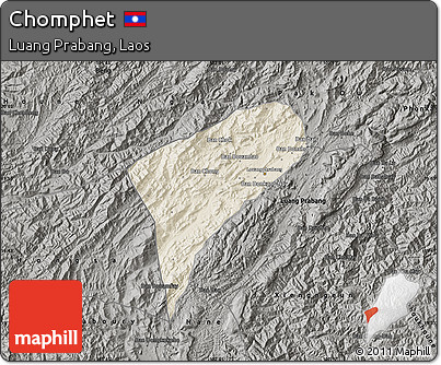 Shaded Relief Map of Chomphet, darken, semi-desaturated