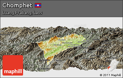 Physical Panoramic Map of Chomphet, darken, semi-desaturated