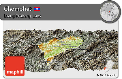 Physical Panoramic Map of Chomphet, darken, semi-desaturated