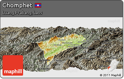Physical Panoramic Map of Chomphet, darken, semi-desaturated