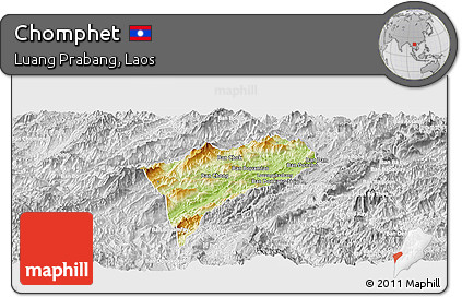 Physical Panoramic Map of Chomphet, lighten, desaturated