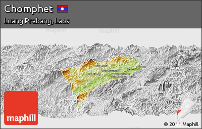 Physical Panoramic Map of Chomphet, lighten, desaturated