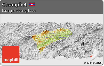 Physical Panoramic Map of Chomphet, lighten, desaturated