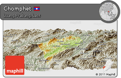 Physical Panoramic Map of Chomphet, semi-desaturated