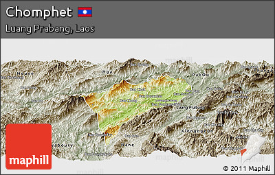 Physical Panoramic Map of Chomphet, semi-desaturated