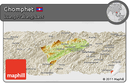 Physical Panoramic Map of Chomphet, shaded relief outside
