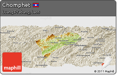 Physical Panoramic Map of Chomphet, shaded relief outside