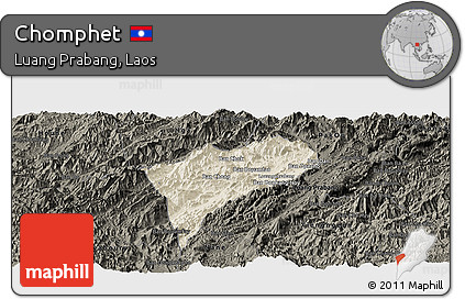 Shaded Relief Panoramic Map of Chomphet, darken