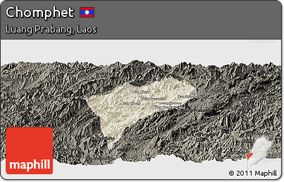 Shaded Relief Panoramic Map of Chomphet, darken