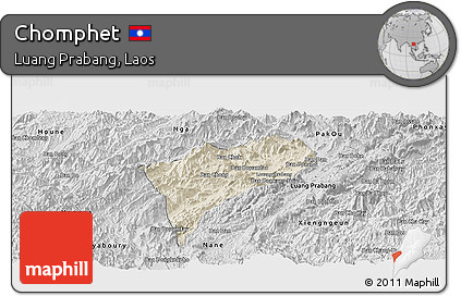 Shaded Relief Panoramic Map of Chomphet, desaturated