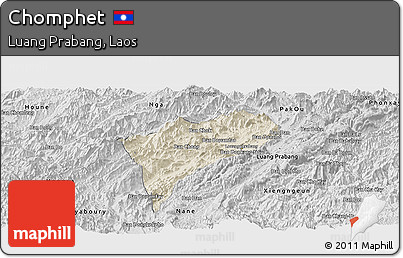 Shaded Relief Panoramic Map of Chomphet, desaturated
