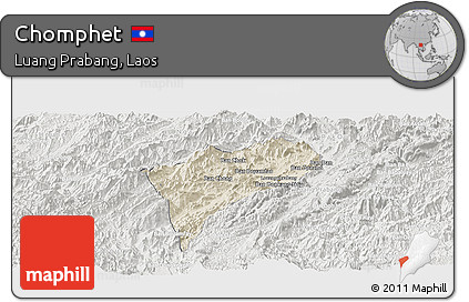 Shaded Relief Panoramic Map of Chomphet, lighten, semi-desaturated
