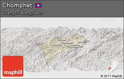 Shaded Relief Panoramic Map of Chomphet, lighten, semi-desaturated