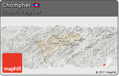 Shaded Relief Panoramic Map of Chomphet, lighten, semi-desaturated