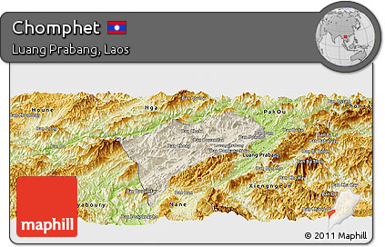 Shaded Relief Panoramic Map of Chomphet, physical outside