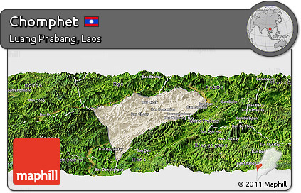 Shaded Relief Panoramic Map of Chomphet, satellite outside