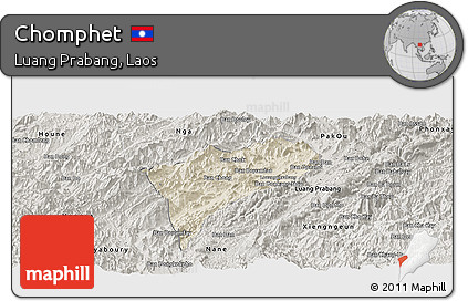 Shaded Relief Panoramic Map of Chomphet, semi-desaturated