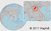 Gray Location Map of Luang Prabang, within the entire country, hill shading