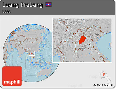 Gray Location Map of Luang Prabang, hill shading
