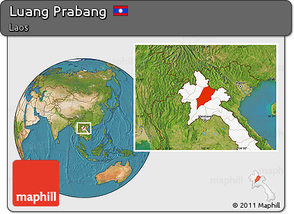 Satellite Location Map of Luang Prabang, highlighted country