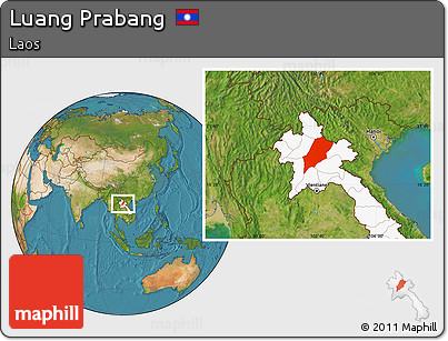 Satellite Location Map of Luang Prabang, highlighted country