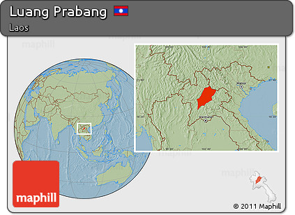 Savanna Style Location Map of Luang Prabang, hill shading