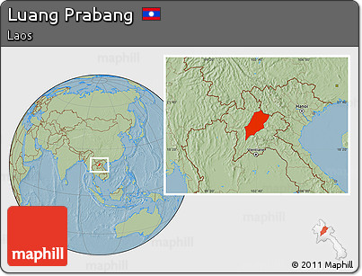 Savanna Style Location Map of Luang Prabang, hill shading