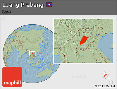 Savanna Style Location Map of Luang Prabang, hill shading