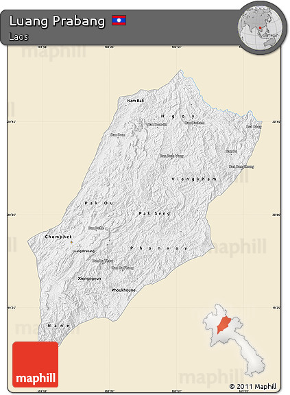 Classic Style Map of Luang Prabang, single color outside