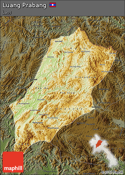 Physical Map of Luang Prabang, darken