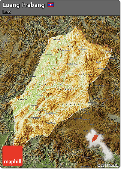 Physical Map of Luang Prabang, darken
