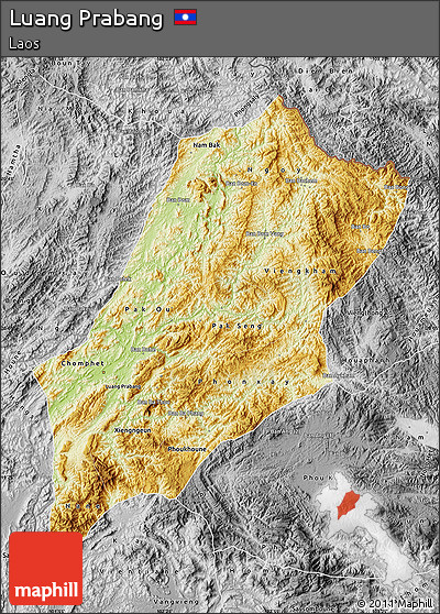 Physical Map of Luang Prabang, desaturated