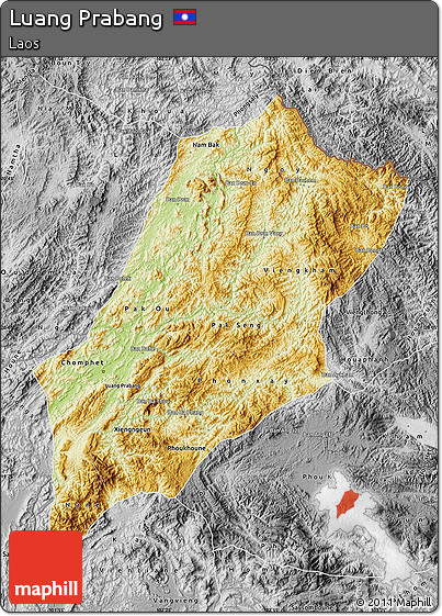 Physical Map of Luang Prabang, desaturated