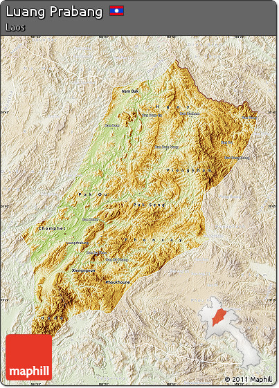Physical Map of Luang Prabang, lighten