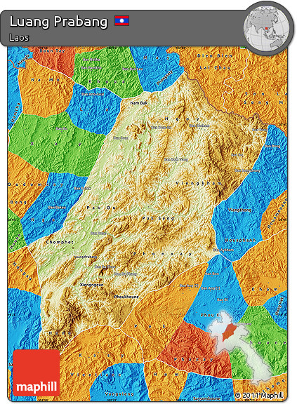 Physical Map of Luang Prabang, political outside