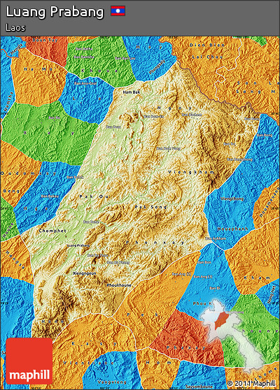 Physical Map of Luang Prabang, political outside